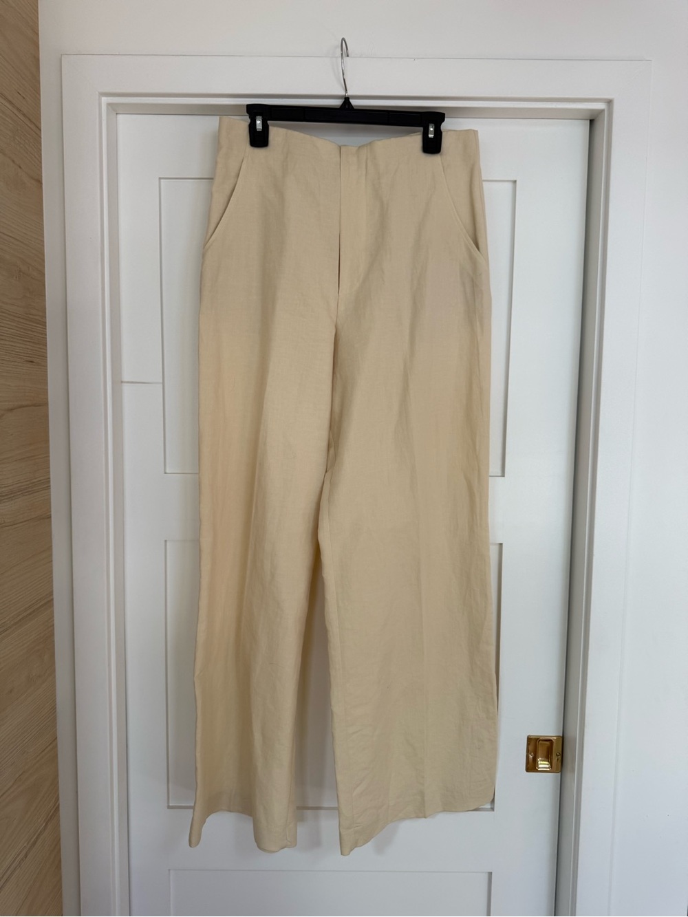 ZARA Linen/Cotton blend Cream Wide-Leg Pants